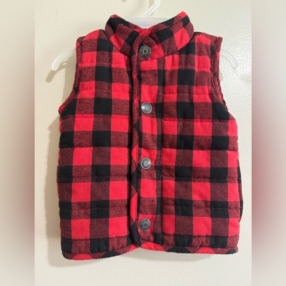 Mud Pie Baby Vest Buffalo Plaid Sherpa Lined Red Black 12M–18M